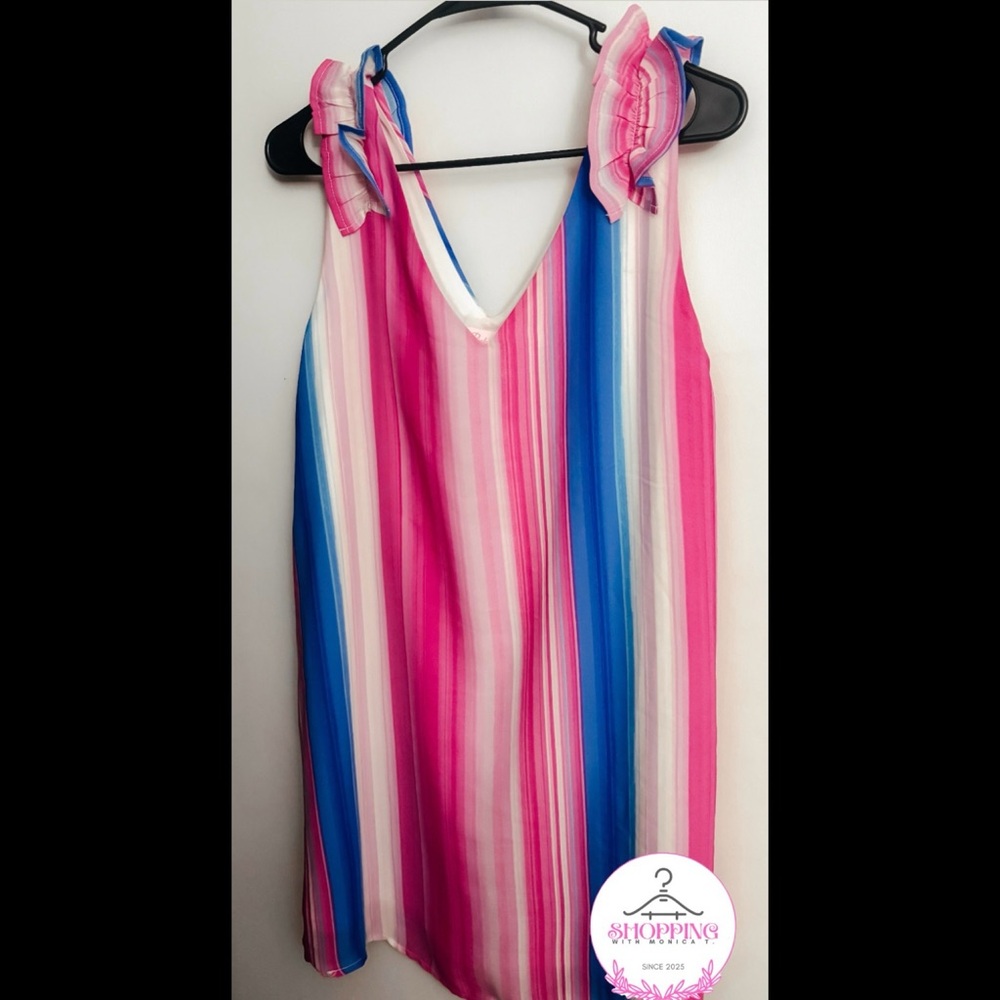 Pink Lily Ruffled Pink and Blue Dress
